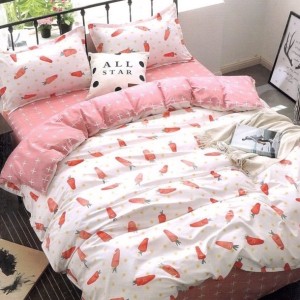 Lenjerie pat dublu, bumbac satinat, cearsaf clasic, 4 piese