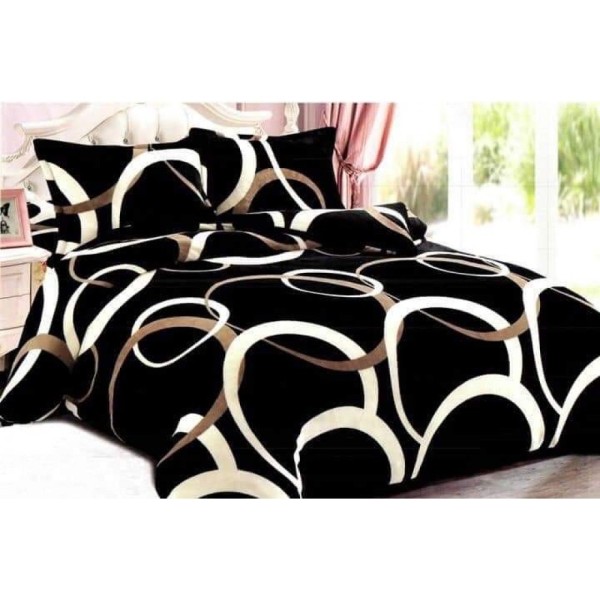 Lenjerie pat dublu, Super Pufoasa COCOLINO,cu ELASTIC, 4 piese, Negru, Cercuri [1]