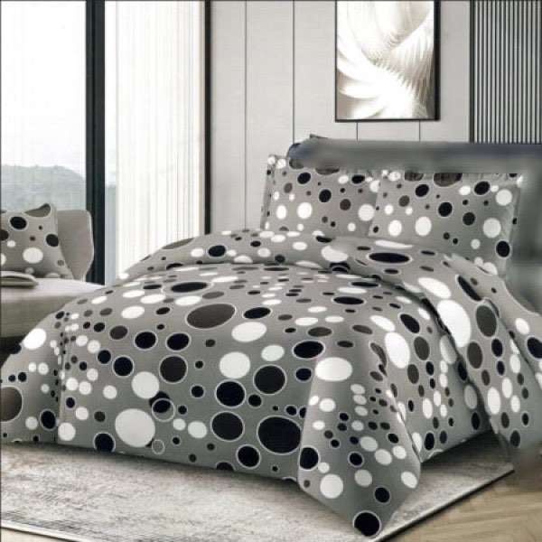 Lenjerie pat dublu, Super Pufoasa COCOLINO,cu ELASTIC, 4 piese, Gri, Buline [1]