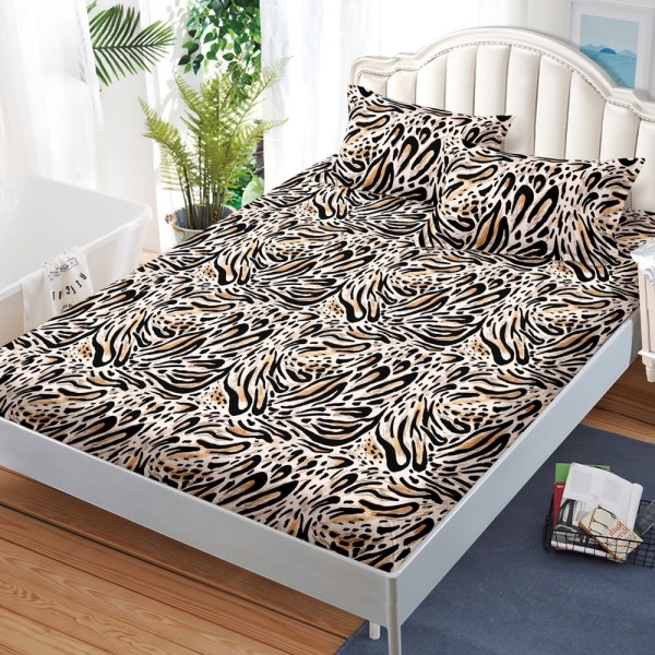 Cearsaf cu elastic, FINET, 180x200cm, 2 fete de perne 50x70cm, Alb, Maro, Negru, animal print [1]