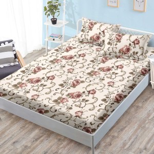 Cearsaf cu elastic, FINET, 180x200cm, 2 fete de perne 50x70cm, Bej, trandafiri Cearsaf cu elastic, FINET, 180x200cm, 2 fete de perne 50x70cm, Bej, trandafiri