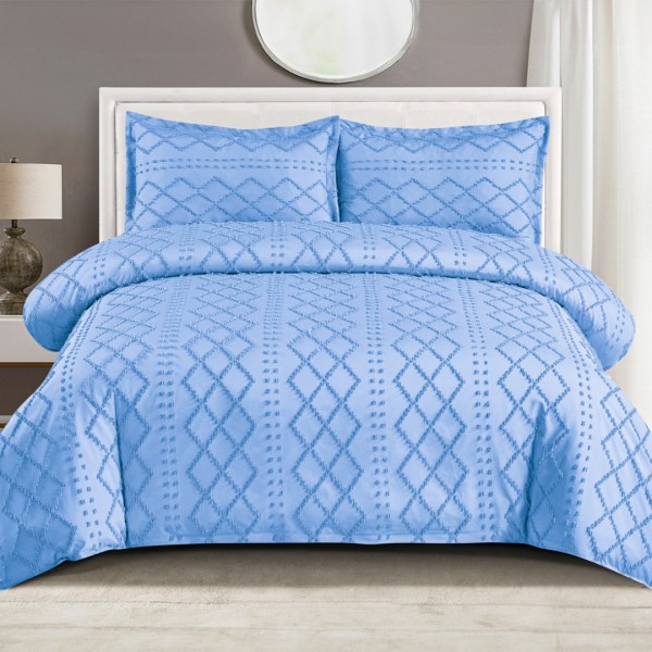 Lenjerie de Pat Premium, Bumbac Finet, Smocuri Brodate, 4 Piese, cu ELASTIC, Nesifonabilă și Durabilă, Elegance, Bleu [1]