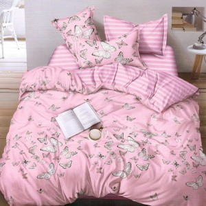 Lenjerie pat dublu, bumbac satinat, cearsaf clasic, 4 piese