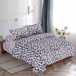 Lenjerie pat dublu, Super Pufoasa COCOLINO,cu ELASTIC, 4 piese, Alb, Gri, Animal Print