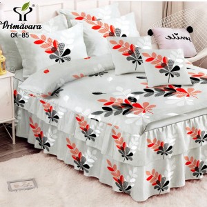 Lenjerie Premium Pat Dublu  FINET, 6 Piese – Volanase Sofisticate, Fixare Perfecta cu Elastic, Gri, Frunze