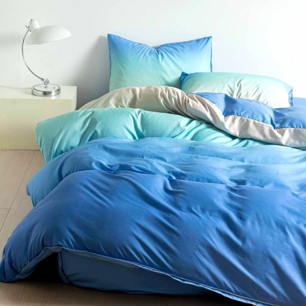 Lenjerie pat dublu cu Elastic (160x200cm si 180x200cm), bumbac satinat, Albastru, degrade [1]