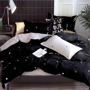 Lenjerie pat dublu cu Elastic, bumbac satinat, Negru, gene