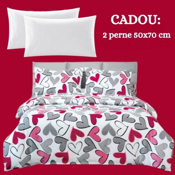 Lenjerie de Pat 4 Piese din Bumbac Satinat cu Cearsaf cu Elastic + 2 Perne Cadou 50x70 cm, cod INS-LSG502 [1]