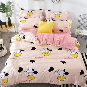 Lenjerie pat dublu, bumbac satinat, cearsaf clasic, 4 piese