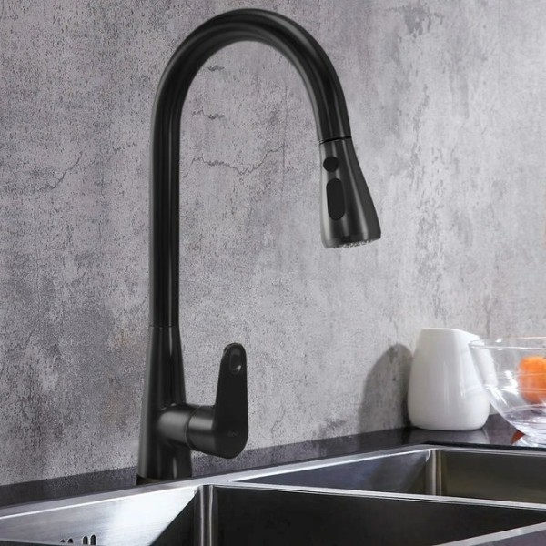 Baterie bucătărie negru mat cu duș extensibil modern, VST48 [1]