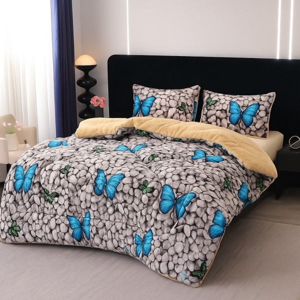  Pilota Cocolino cu blanita 200x230cm si 2 fete de perna 50x70cm, Gri, Fluturi [1]