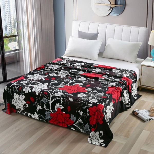 Patura pufoasa cocolino 200x230cm, 240g/mp, Negru, Rosu, Flori [1]