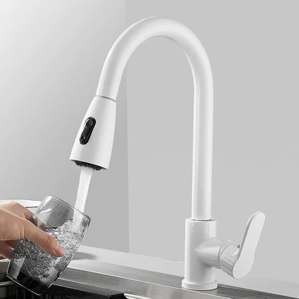 Baterie Bucătărie Telescopică Albă – Rotativă 360°, Duș Extractibil, Design Modern, vst53 [1]