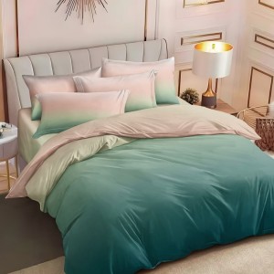 Lenjerie pat dublu (160x200cm, 180x200cm),  FINET, 6 piese, cu ELASTIC, Verde, degrade