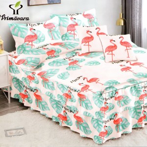 Lenjerie Premium Pat Dublu  FINET, 6 Piese – Volanase Sofisticate, Fixare Perfecta cu Elastic, Alb, Bleu, Flamingo, Frunze