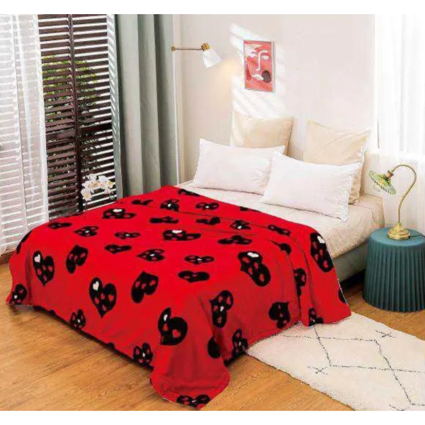 Patura pufoasa cocolino 200x230cm, 240g/mp, Rosu, Negru, Inimioare [1]