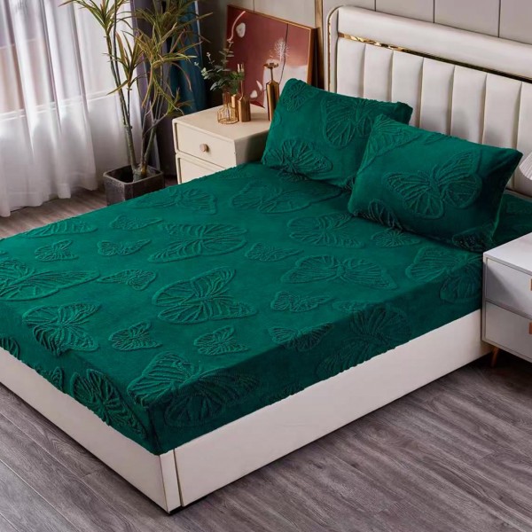 Cearșaf Cocolino 180/200 cm – Elastic 360°,  + 2 Fete Perna, Model Fluturi 3D, Moale și Călduros, Verde Smarald [1]
