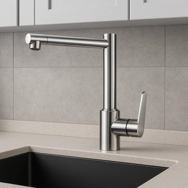 Baterie Chiuvetă Bucătărie Inox , Cromat – Design Modern, Rotativă 360°, Finisaj Periat, VST126 [1]