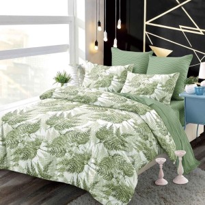 Lenjerie pat dublu, FINET, cu elastic, 6 piese, Verde, Frunze Lenjerie pat dublu, FINET, cu elastic, 6 piese, Verde, Frunze