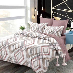 Lenjerie pat dublu, FINET, cu elastic, 6 piese, Alb, Roz, Romburi Lenjerie pat dublu, FINET, cu elastic, 6 piese, Alb, Roz, Romburi