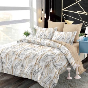 Lenjerie pat dublu, FINET, cu elastic, 6 piese, Bej, Model Abstract Lenjerie pat dublu, FINET, cu elastic, 6 piese, Bej, Model Abstract