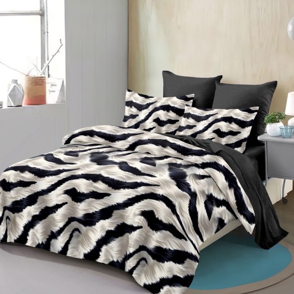 Lenjerie pat dublu,  FINET, cu elastic, 6 piese, Gri, Negru, Animal Print [1]