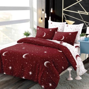 Lenjerie pat dublu,  FINET, cu elastic, 6 piese, Vișiniu, Alb, Steluțe si Luna Lenjerie pat dublu,  FINET, cu elastic, 6 piese, Vișiniu, Alb, Steluțe si Luna