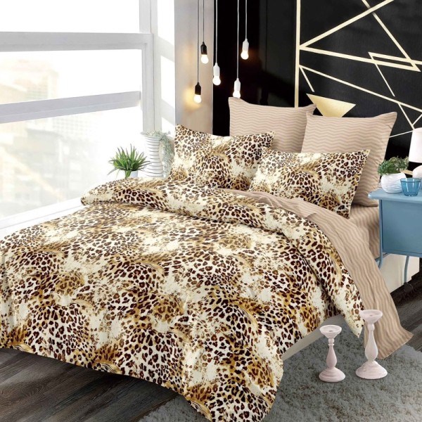 Lenjerie pat dublu,  FINET, cu elastic, 6 piese, Bej, Animal Print [1]