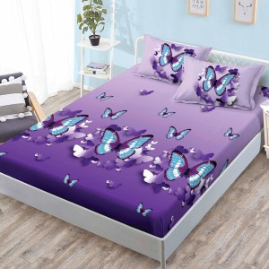 Cearsaf cu elastic, FINET, 180x200cm, 2 fete de perne 50x70cm, Mov, fluturi Cearsaf cu elastic, FINET, 180x200cm, 2 fete de perne 50x70cm, Mov, fluturi