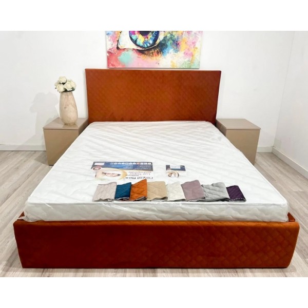 Pat Dublu, pentru saltea de 140x200cm, cu Lada de Depozitare, Caramiziu - model CRYSTY - cu Somiera Rabatabila [1]