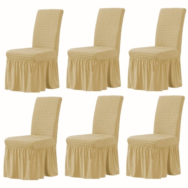 Set 6 Huse Elastice si Creponate Cu Volanase pentru Scaune, bej [1]