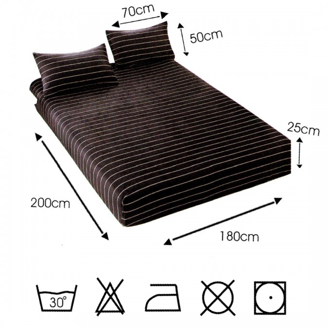 Cearșaf cu Elastic Cocolino 180x200x25 cm – Set cu 2 Fețe de Pernă, Gros și Pufos, Calitate Premium pentru Confort și Eleganță, Gri, Dungi