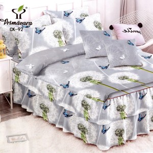 Lenjerie Premium Pat Dublu  FINET, 6 Piese – Volanase Sofisticate, Fixare Perfecta cu Elastic, Gri, Alb, Papadii