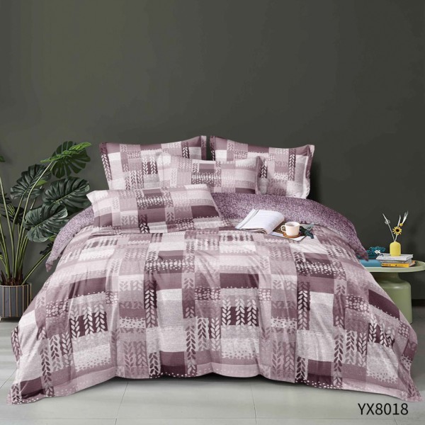 Lenjerie pat 140x200cm,  FINET, cu elastic, 4 piese, Mov, Frunze, Forme Geometrice [1]