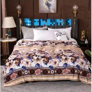 Patura pufoasa cocolino 200x230cm, 240g/mp, Bej, Maro, Flori Patura pufoasa cocolino 200x230cm, 240g/mp, Bej, Maro, Flori