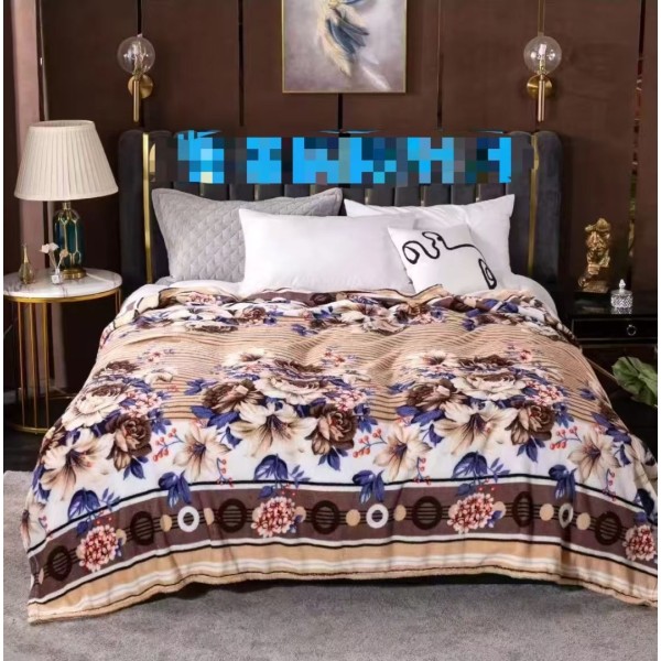 Patura pufoasa cocolino 200x230cm, 240g/mp, Bej, Maro, Flori  [1]