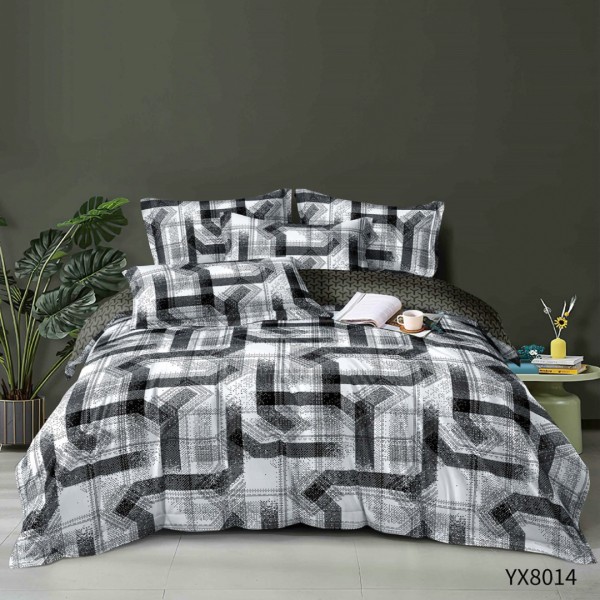 Lenjerie pat 140x200cm,  FINET, cu elastic, 4 piese, Alb, Negru, Model Clasic [1]