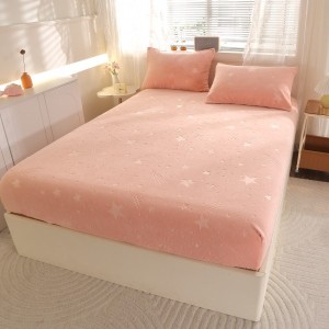 Cearsaf cu Elastic Cocolino 180x200cm si 2 fete de perna 50x70cm, Ploaie de Stele, Somon