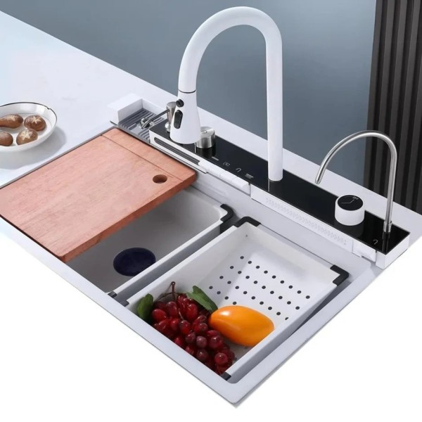 Chiuveta Bucatarie Multifunctionala cu LED, Inox, Alb – Negru 75×45cm – Puterea Tehnologiei și Designului în Bucătăria Ta [1]