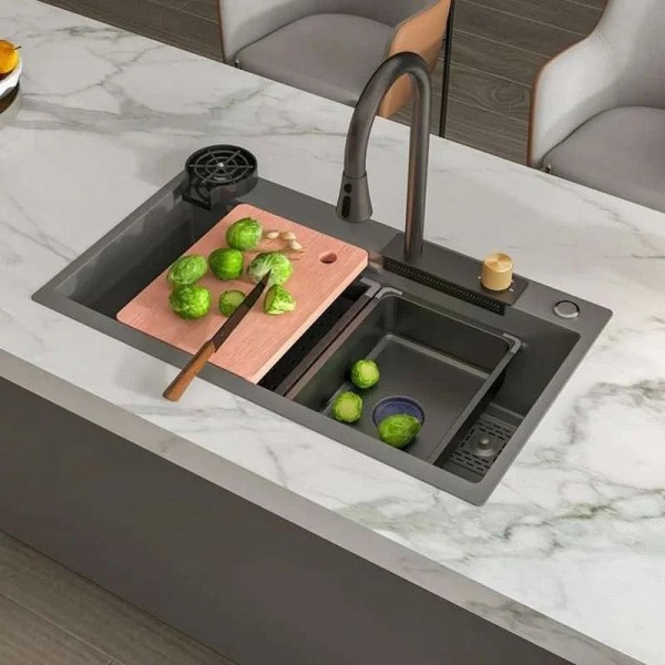 Chiuveta Multifunctionala Pentru Bucatarie, Inox, Gri Inchis - Negru, 75x45 Cm, FY 3018 Smack – Puterea Tehnologiei și Designului în Bucătăria Ta [1]