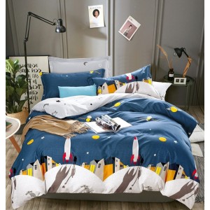 Lenjerie pat dublu, bumbac satinat, cearsaf clasic, 4 piese