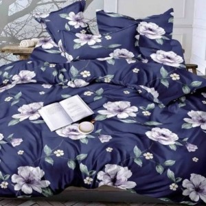 Lenjerie pat dublu, bumbac satinat, cearsaf clasic, 4 piese