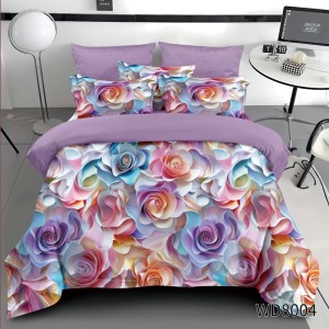 Lenjerie pat dublu, FINET, 5D Digital Print, cu Elastic, 4 piese, Lila, Trandafiri Multicolori