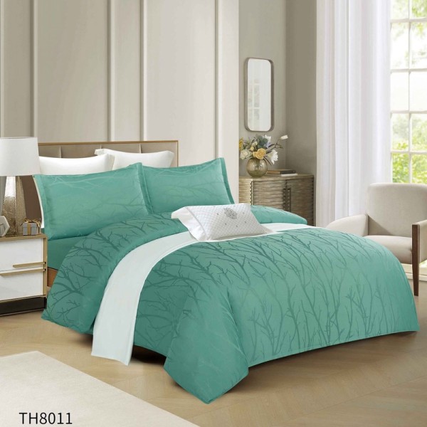 Lenjerie de Pat Dublu, Jacquard Finetat – 4 Piese, Luciu Satinat Rafinat și Confort Premium, Aqua [1]