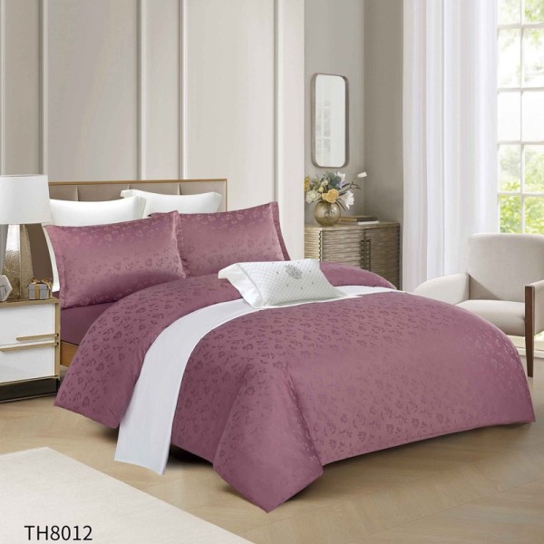 Lenjerie de Pat Dublu, Jacquard Finetat – 4 Piese, Luciu Satinat Rafinat și Confort Premium, Mov [1]