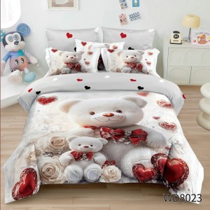 Lenjerie pat dublu, FINET, 5D Digital Print, cu Elastic, 4 piese, Alb, Ursuleți, Inimioare Rosii Lenjerie pat dublu, FINET, 5D Digital Print, cu Elastic, 4 piese, Alb, Ursuleți, Inimioare Rosii