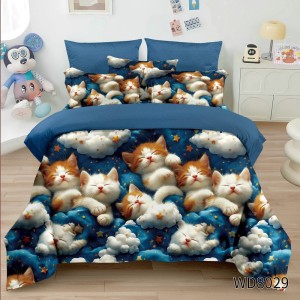 Lenjerie pat dublu, FINET, 5D Digital Print, cu Elastic, 4 piese, Bleumarin, Pisicute Lenjerie pat dublu, FINET, 5D Digital Print, cu Elastic, 4 piese, Bleumarin, Pisicute