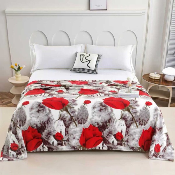 Patura pufoasa cocolino 200x230cm, 240g/mp, Alb, Gri, trandafiri [1]