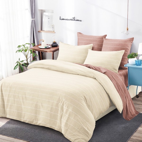 Lenjerie Pat Dublu, FINET, 6 piese, Bej, Maro, Dungi, Linii [1]