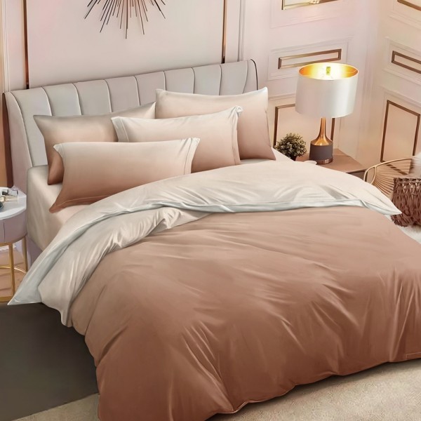 Lenjerie pat dublu (160x200cm, 180x200cm),  FINET, 6 piese, cu ELASTIC, Maro, degrade [1]